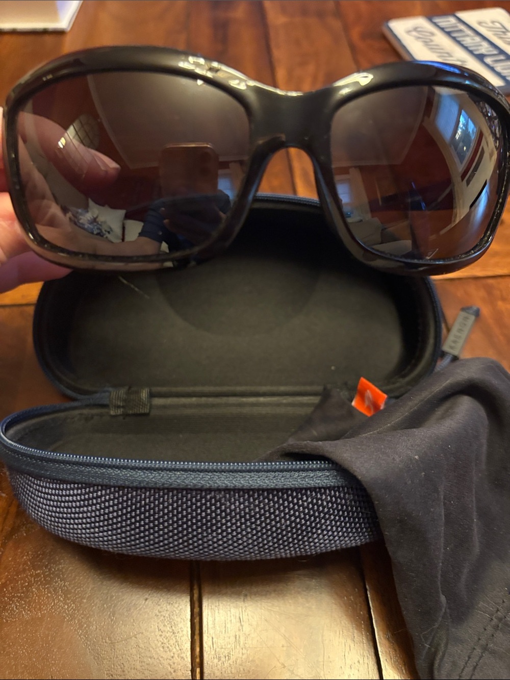 Women's Black Wraparound Sunglasses with Zip Case
